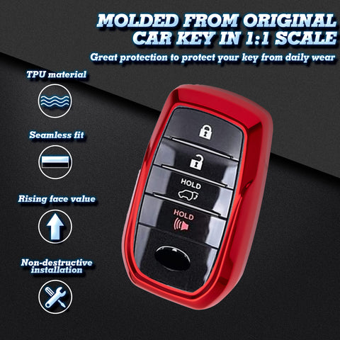 Soft TPU Key Fob Shell Full Cover Case w/Keychain, Compatible with Toyota Land Cruiser Sienna Venza Fortuner Rav4 Prime Smart Keyless Entry Key