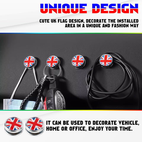 x xotic tech Hanger Stick on Car Dashboard Hook Holder Sticky Wall for Mask Key Fob USB Earphone Cable Sunglasses Compatible with Mini Cooper Accessories Universal (2 Pack, Union Jack Flag)