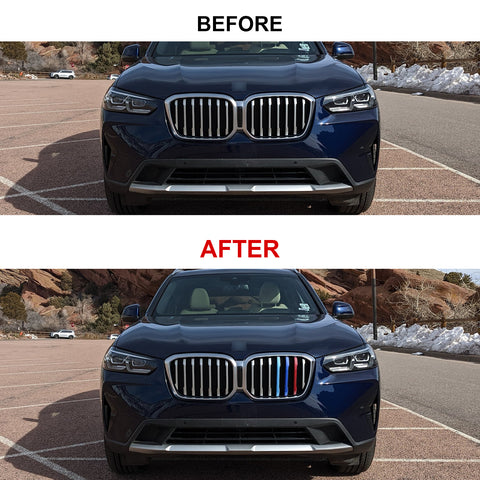 M-Colored Stripe Grille Insert Trims Compatible with BMW X3 G01 or X4 G02 2022 2023, Not fit for X3 X4 M40i (7-Beams Standard Kidney Grille)