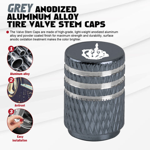 Xotic Tech Tire Valve Stem Caps 4 Pack Anodized Aluminum Tire Valve Cap Set, Corrosion Resistant Air Leakproof Universal Stem Covers for Cars Trucks Motorcycles SUVs and Bikes (Skull Middle Finger)