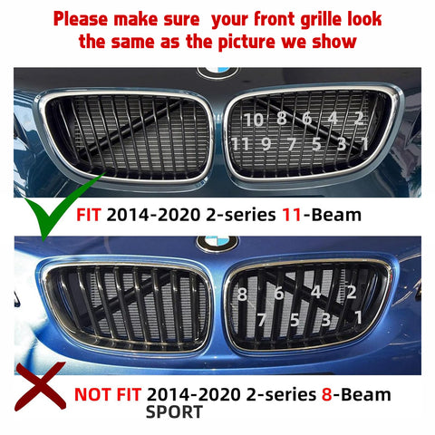 Set Tri-Colored Front Kidney Grille Strips Clip Cover For BMW 2 Series 2014-2020