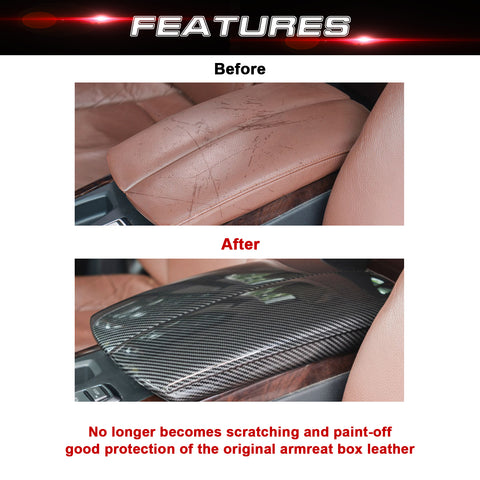 Xotic Tech Carbon Fiber Color Car Interior Center Armrest Box Cover, Console Storage Box Trim Protect Covers Compatible with BMW X5 E70 2007-2013 X6 E71 2008-2014