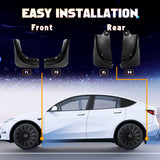 Front & Rear Full Set No Drill Mud Flaps Mudguard Fender For 2020-2024 Model Y
