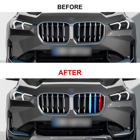 Front 5-Beam Kidney Grille M-Colored Strip Insert Clip Cover For BMW X1 2023-up