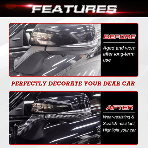 x xotic tech Carbon Fiber Style Rearview Mirror Side Strip Molding Cover Trim Compatible with Toyota Highlander 2020-up Car Decoration Exterior Accessories 4Pcs/Set