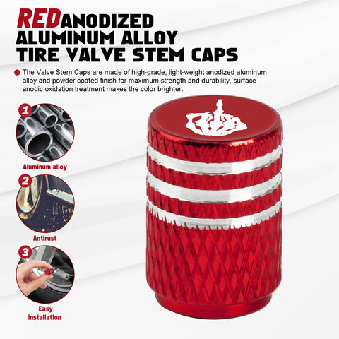 Xotic Tech Tire Valve Stem Caps 4 Pack Anodized Aluminum Tire Valve Cap Set, Corrosion Resistant Air Leakproof Universal Stem Covers for Cars Trucks Motorcycles SUVs and Bikes (Skull Middle Finger)