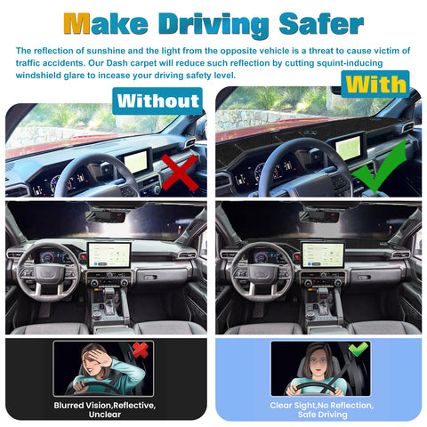 Interior Non-Slip Dash Overlay Cover Dashboard Poly Mat For Toyota Tacoma 2024+