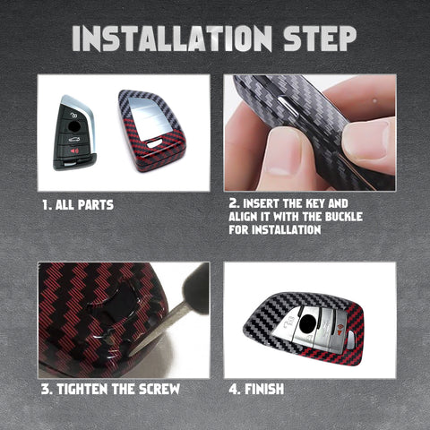 x xotic tech Glossy Black/Red Mix Color Carbon Fiber Texture Hard Plastic Key Fob Cover Case Compatible with BMW X1 X2 X3 X4 X5 X6 X7 Z4, 2 3 5 6 7 8 Series or Toyota Supra