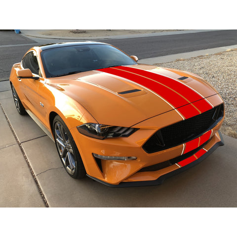 Xotic Tech Glossy Vinyl Racing Stripe Car Hood Graphics Decal Sticker for Hood Roof Rear Trunk Decoration Compatible with Ford Mustang 2015-up