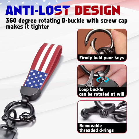 x xotic tech American USA Flag Car Keychain with Zinc Alloy D-Ring 360 Degree Rotatable Anti-Lost Auto Key Chain, Universal Fit for Truck, Ford, Jeep, Men Car Accessories
