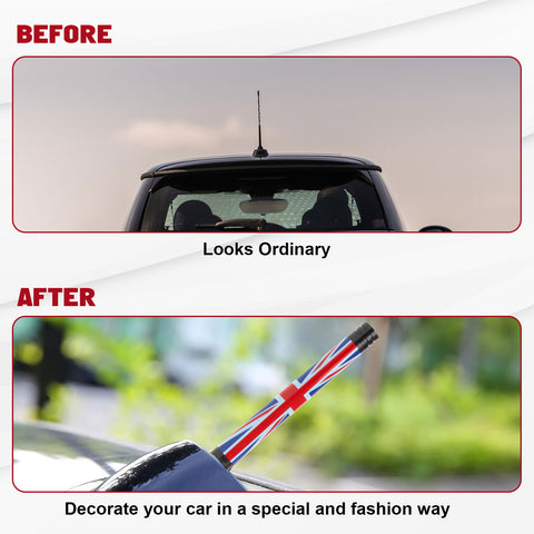 Set Union Jack Antenna w/Chrome Tire Valve Stem Caps Dust Cover For Mini Cooper