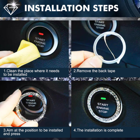 Crystal Rhinestone Car Engine Start Stop Button Bling Ring Cover Accessories