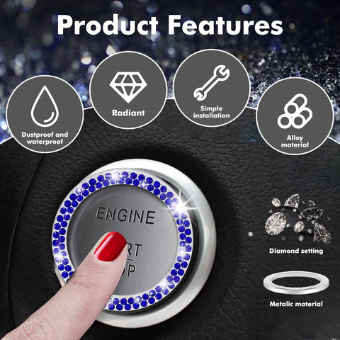 1/2 Packs Bling Diamond Car Engine Start Stop Button Surround Decor Ring Cover