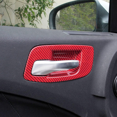Carbon Fiber Style Door Handle Bowl Window Lift Switch Cover For Dodge Charger 2011-23