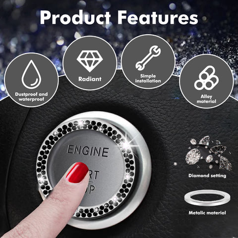 1/2 Packs Bling Diamond Car Engine Start Stop Button Surround Decor Ring Cover