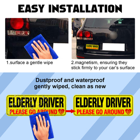 x xotic tech Elderly Driver Car Magnet Reflective Senior Driver Magnet Signs for Car Old People Gag Gifts Yellow Sign Magnetic Bumper Sticker for Grandma Grandpa