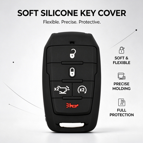 Black Soft Silicone 5 Button Remote Key Fob Cover Case for RAM 1500 2500 3500