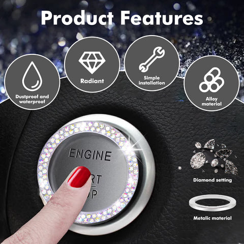 1/2 Packs Bling Diamond Car Engine Start Stop Button Surround Decor Ring Cover