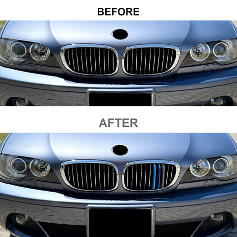 Tri-Colored Front Kidney Grille Strips Clip Cover For BMW 3 Series E46 2004-2006