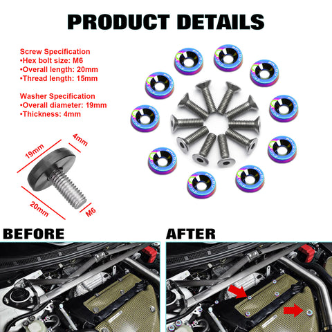 Racing NEO Bolt-on Hood Bumper Sporty Alloy Washer Engine Bay Dress up Kit