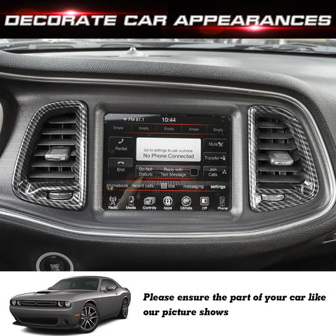 Car Interior Center Console Air Condition Outlet Vent Frame Cover Trim Accessories Decoration, Carbon Fiber Pattern, Compatible with Dodge Challenger 2015-UP