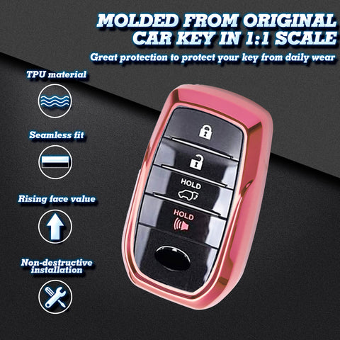 Soft TPU Key Fob Shell Full Cover Case w/Keychain, Compatible with Toyota Land Cruiser Sienna Venza Fortuner Rav4 Prime Smart Keyless Entry Key