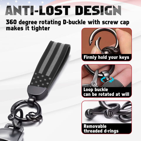 x xotic tech American USA Flag Car Keychain with Zinc Alloy D-Ring 360 Degree Rotatable Anti-Lost Auto Key Chain, Universal Fit for Truck, Ford, Jeep, Men Car Accessories