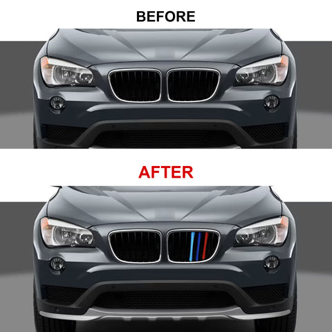 M-Colored Stripe Grille Insert Trims Compatible with BMW X1 E84 2009-2015 (7-Beams Standard Kidney Grille)
