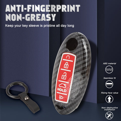 Carbon Fiber Style Full Seal Key Fob Holder Night-Luminous For Infiniti Nissan