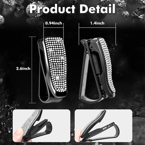 2PCS Universal Car Sun Visor Glasses Clip Rhinestone Sunglasses Cards Holder