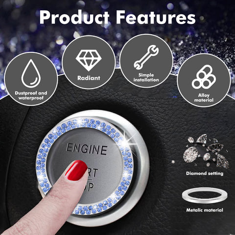 1/2 Packs Bling Diamond Car Engine Start Stop Button Surround Decor Ring Cover