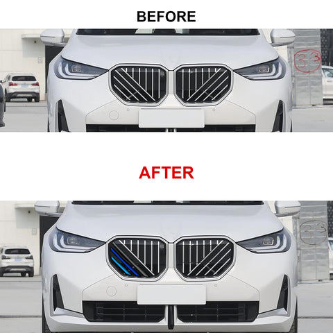 Tri-Colored Front Center Kidney Grille Strips Clip Cover For BMW X3 G45 2025-up