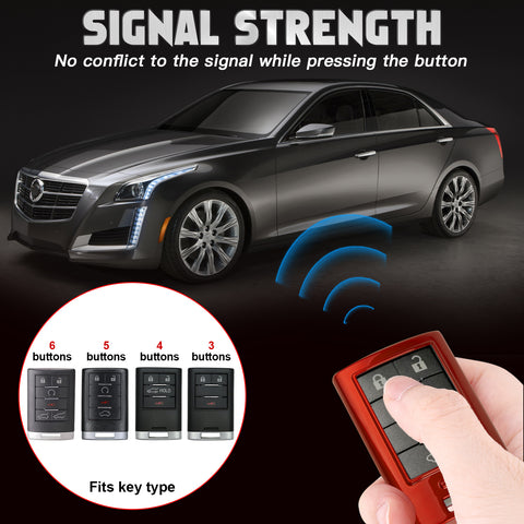 Xotic Tech Glossy ABS Key Fob Shell Cover, Compatible with Cadillac ATS CTS XTS DTS SRX Escalade Chevrolet C7 Corvette 4 5 6 Buttons Smart Keyless Entry Key OUC6000066 5923887 22756465