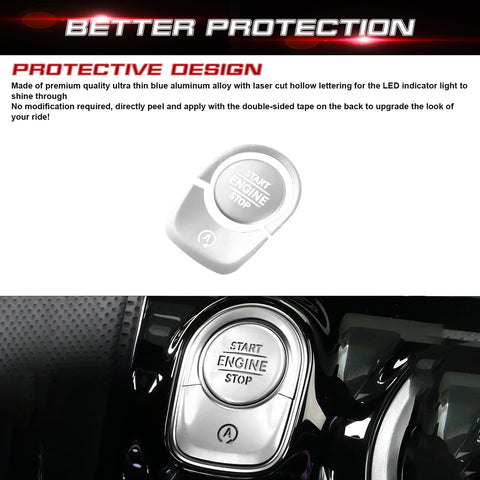 Keyless Engine Start Push Button Power Ignition Switch Cover + Surrounding Ring On/Off Button Trim Compatible with Mercedes-Benz W177 A Class, C118 CLA Class, X247 GLB Class, H247 GLA Class (Silver)