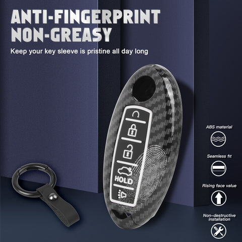 Carbon Fiber Style Full Seal Key Fob Holder Night-Luminous For Infiniti Nissan