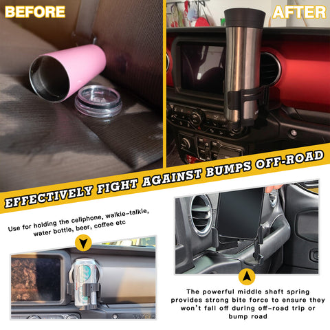 x xotic tech Multi-Function Drink Cup Phone Holder, 2 in 1 Bolt-on Cellphone Mount Stand Support Bracket Compatible with Jeep Wrangler JL JLU 4XE & Gladiator JT 2018-2023