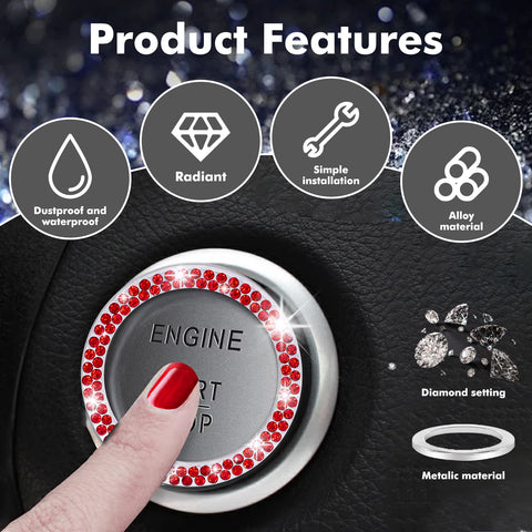 1/2 Packs Bling Diamond Car Engine Start Stop Button Surround Decor Ring Cover