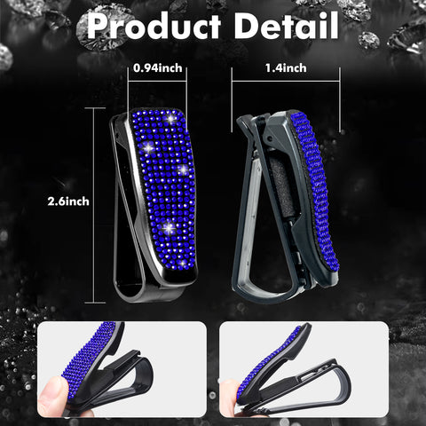2PCS Universal Car Sun Visor Glasses Clip Rhinestone Sunglasses Cards Holder