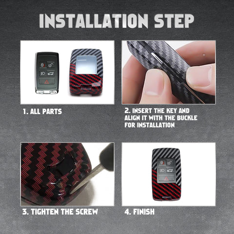 x xotic tech Glossy Black/Red Mix Color Carbon Fiber Texture Hard Plastic Key Fob Cover Case Compatible with Land Rover Range Rover Sport Evoque 2018-up, Defender 2020-up, Discovery 2019-up