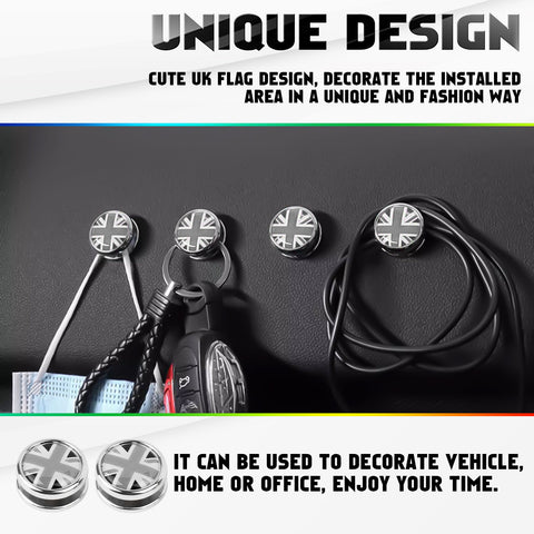 x xotic tech Hanger Stick on Car Dashboard Hook Holder Sticky Wall for Mask Key Fob USB Earphone Cable Sunglasses Compatible with Mini Cooper Accessories Universal (2 Pack, Union Jack Flag)