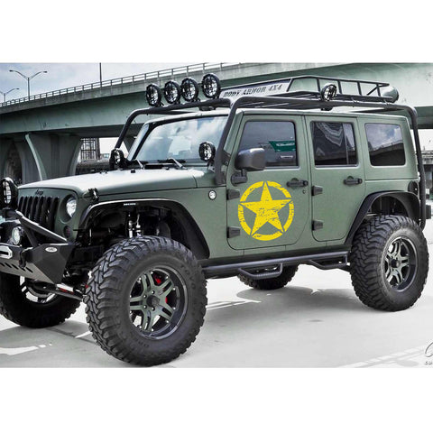 For Jeep Front Hood Sticker - Black/ White/ Yellow Army Military Star Vinyl Graphic Decal for Car Body Trunk Side Fender Door Bumper