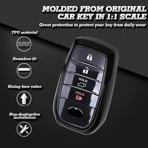 Soft TPU Key Fob Shell Full Cover Case w/Keychain, Compatible with Toyota Land Cruiser Sienna Venza Fortuner Rav4 Prime Smart Keyless Entry Key