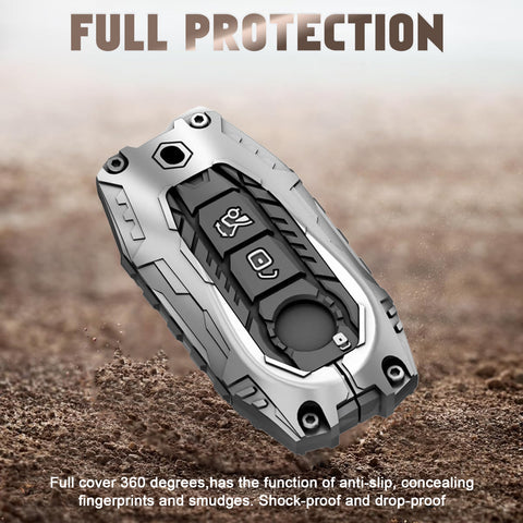 x xotic tech Mech Style Heavy Metal Key Fob Cover Compatible with Mercedes Benz C S E G Class GLC AMG EQS EQE SL S350 S400 S450 S500 C200 C260, Zinc Alloy Key Case Protector Shell Keychain