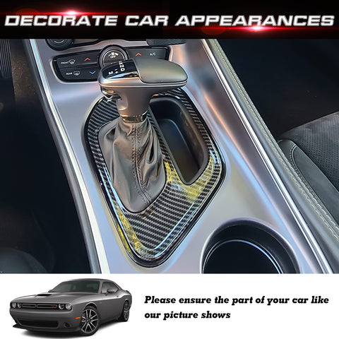 Car Interior Gear Shift Media Panel Cover Trim Accessories Decoration, Carbon Fiber Pattern, Compatible with Dodge Challenger 2015-up