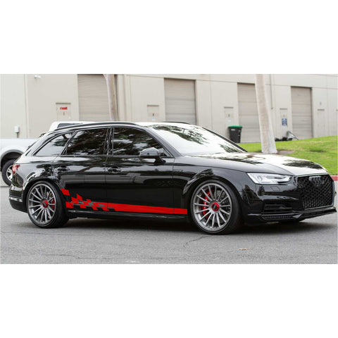 78" Reflective Car Door Body Side Door Vinyl Stripe Graphic Decal Sticker Colorful Checkered Racing Flag Style 2Pcs