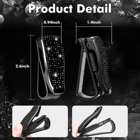 2PCS Universal Car Sun Visor Glasses Clip Rhinestone Sunglasses Cards Holder