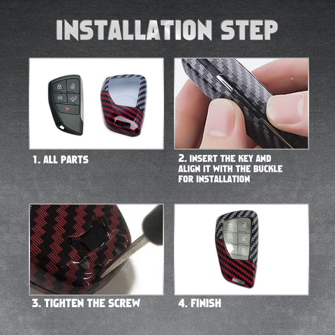 x xotic tech Glossy Black/Red Mix Color Carbon Fiber Texture Hard Plastic Key Fob Cover Case Compatible with Chevy Silverado 1500 or GMC Sierra 1500 2022-up, Silverado 2500HD 3500HD Tahoe 2024-up