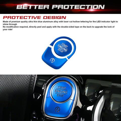 Keyless Engine Start Push Button Power Ignition Switch Cover + Surrounding Ring On/Off Button Trim Compatible with Mercedes-Benz W177 A Class, C118 CLA Class, X247 GLB Class, H247 GLA Class (Blue)