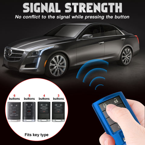 Xotic Tech Gloss ABS Key Fob Shell Cover w/Keychain, Compatible with Cadillac ATS CTS XTS DTS SRX Escalade Chevrolet C7 Corvette 4 5 6 Buttons Smart Keyless Entry Key OUC6000066 5923887 22756465