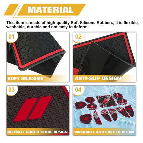 Car Interior Anti-dust Mats Cup Holder Inserts, Door Pocket Center Console Liners Mat Custom Fits Accessories Compatible With Dodge Challenger 2015-2023 (Red, 11pcs)